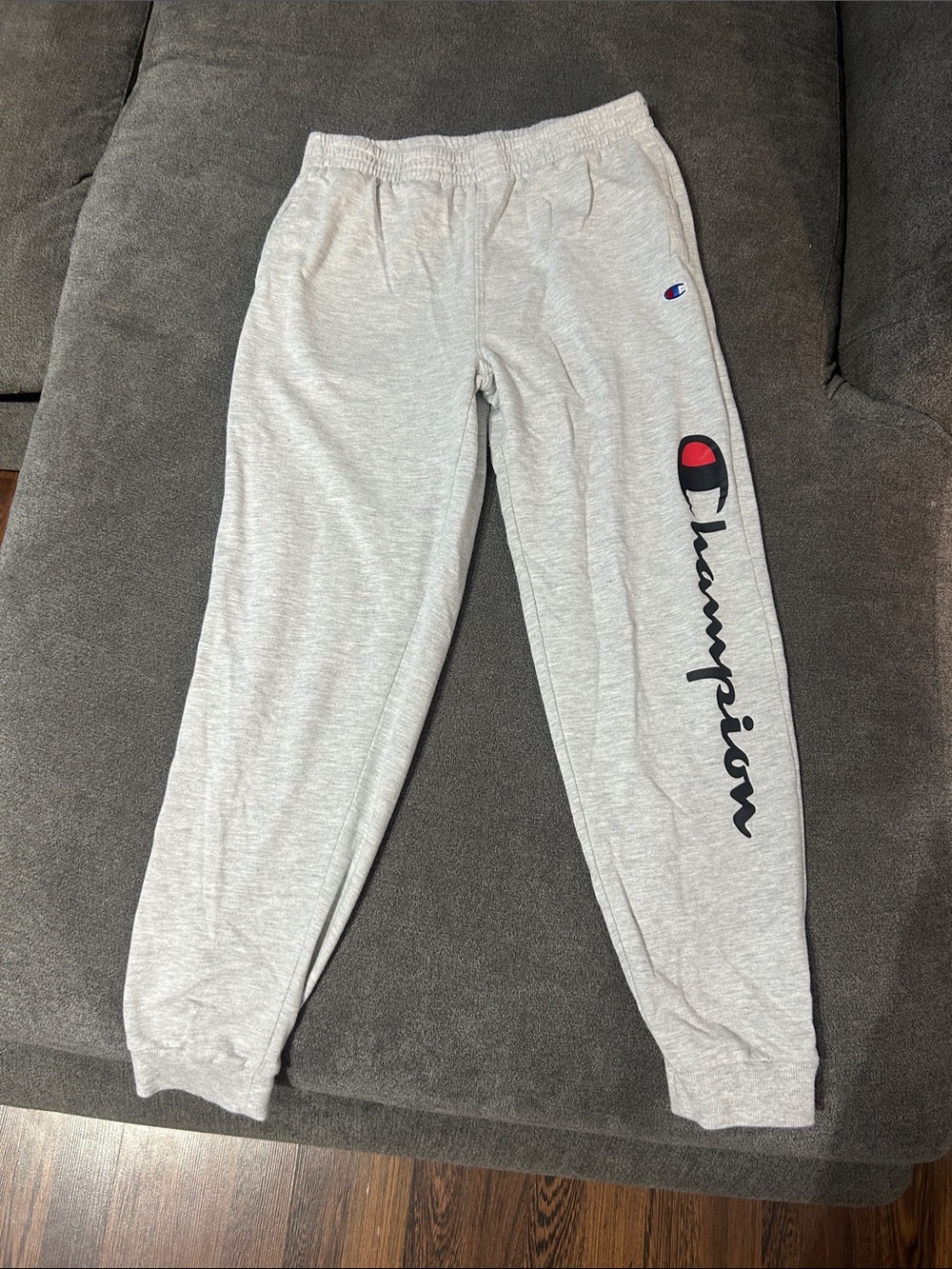 Champion Heather Gray Logo Joggers with Side Script (KidsXL/ Woman’s XS)